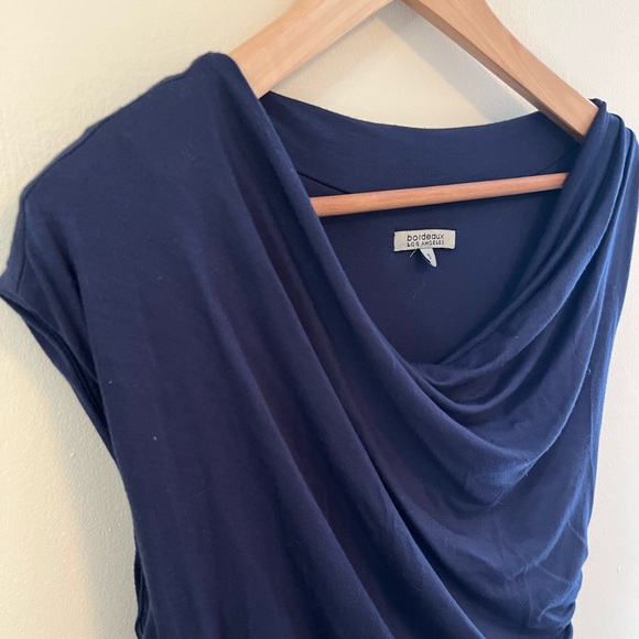 Bordeaux Draped Navy Dress - Picture 2 of 6